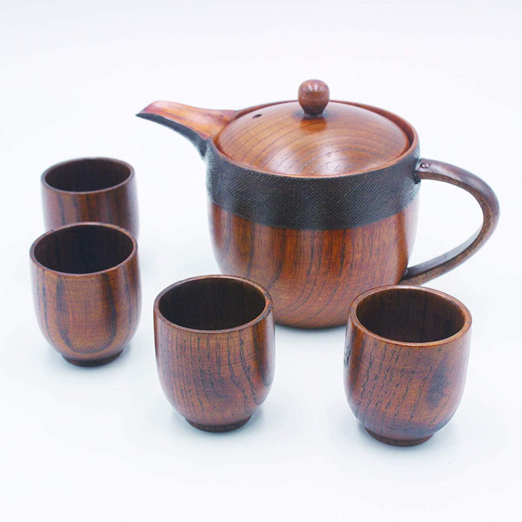 Loon Peak® Wooden Duckbilled Teapot Tea Kettles Set With 4 Cups (8X9